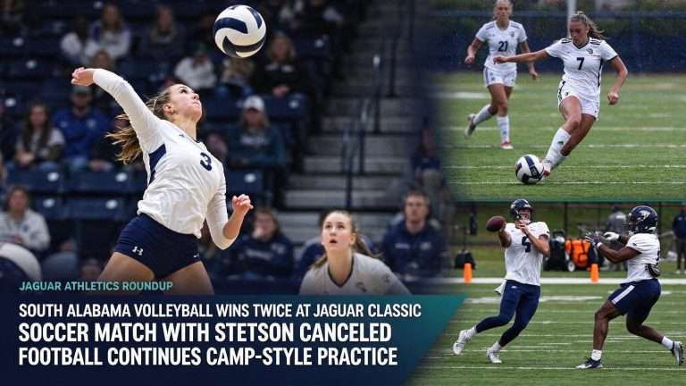 Illustration for the news story: South Alabama Volleyball Wins Twice at Jaguar Classic; Soccer Match With Stetson Canceled