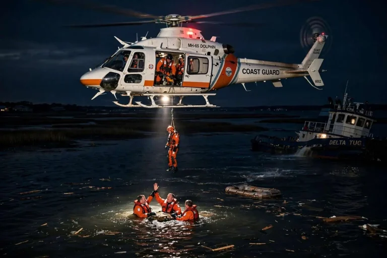 Illustration for the news story: Coast Guard Rescued Tugboat Crew After 2009 Mobile Bay Sinking