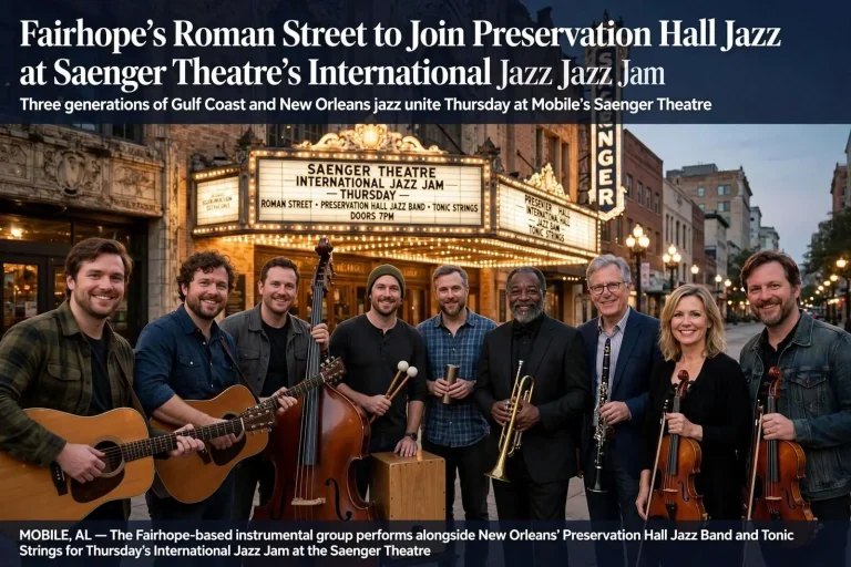 Illustration for the news story: Fairhope’s Roman Street to Join Preservation Hall Jazz Band at Saenger Theatre’s International Jazz Jam