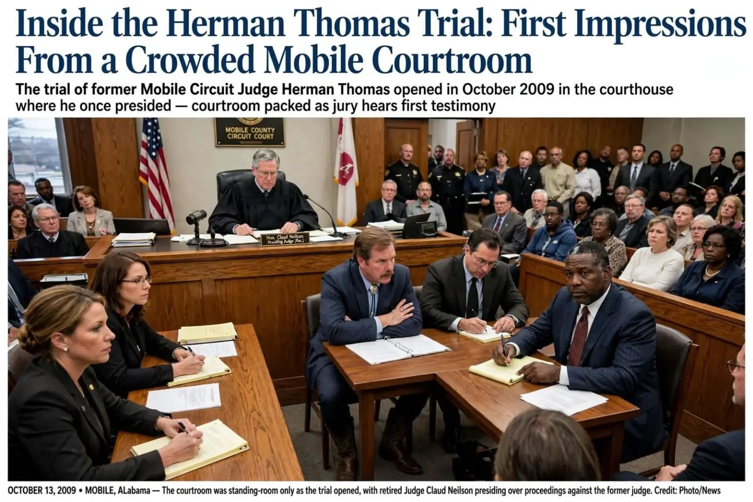 Illustration for the news story: Inside the Herman Thomas Trial: First Impressions From a Crowded Mobile Courtroom