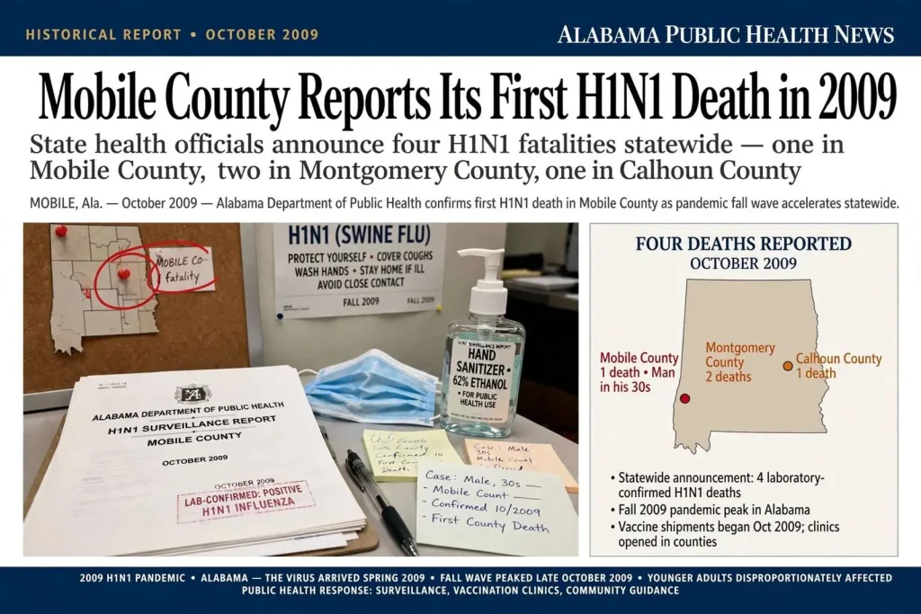 Illustration for the news story: Mobile County Reported Its First H1N1 Death in 2009