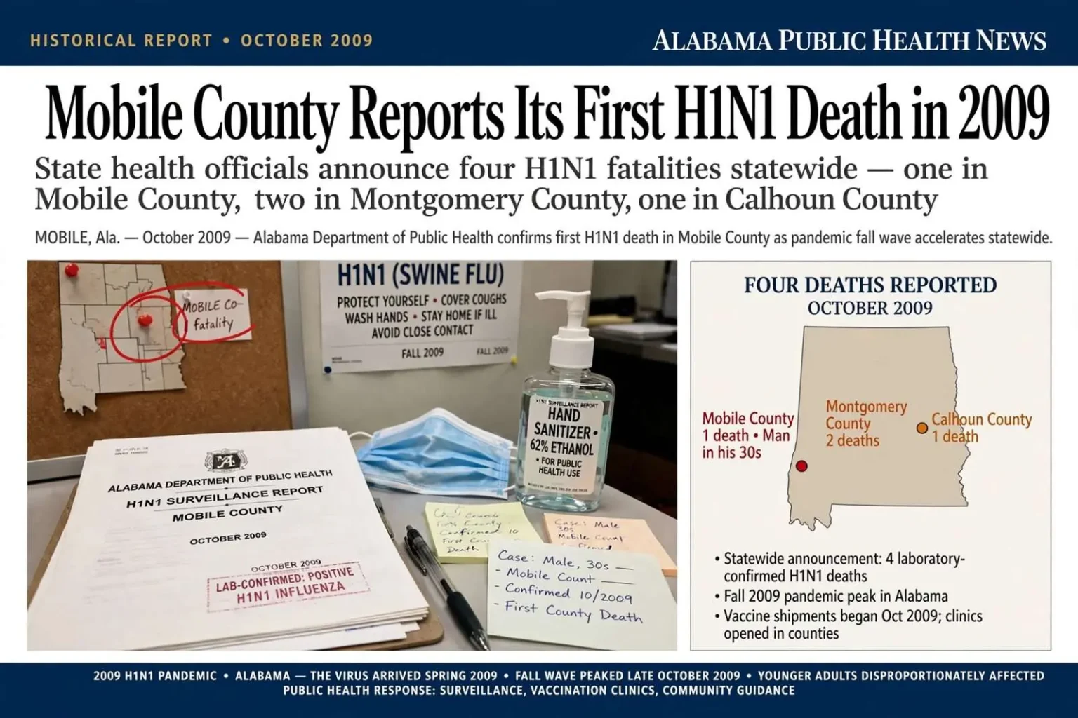 Illustration for the news story: Mobile County Reported Its First H1N1 Death in 2009