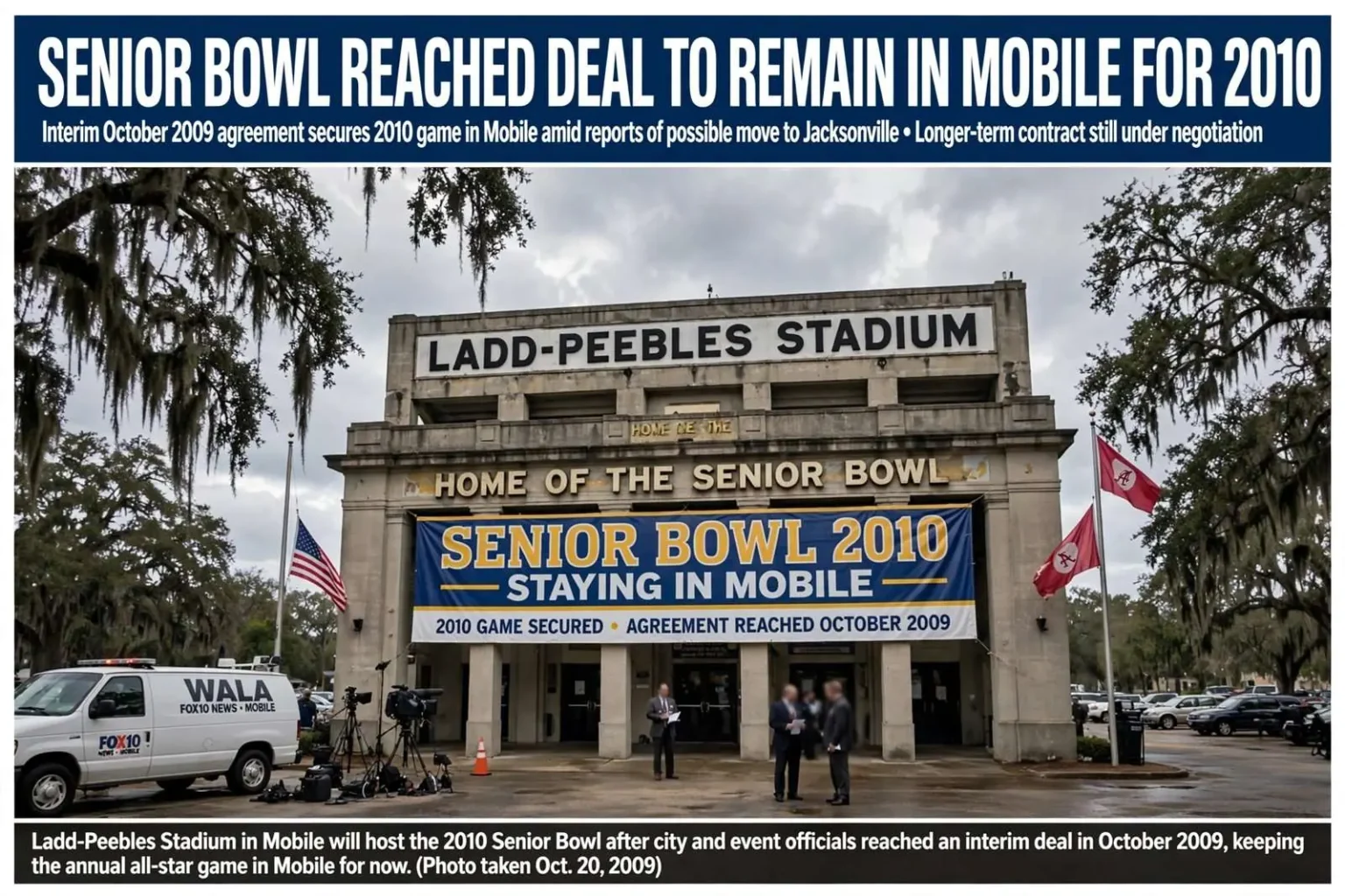 Illustration for the news story: Senior Bowl Reached Deal to Remain in Mobile for 2010
