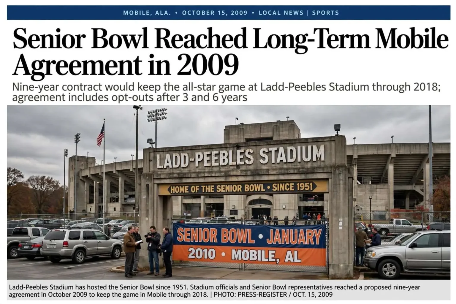 Illustration for the news story: Senior Bowl Reached Long-Term Mobile Agreement in 2009