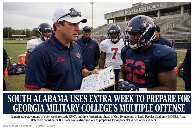 Illustration for the news story: South Alabama Uses Extra Week to Prepare for Georgia Military College’s Multiple Offense