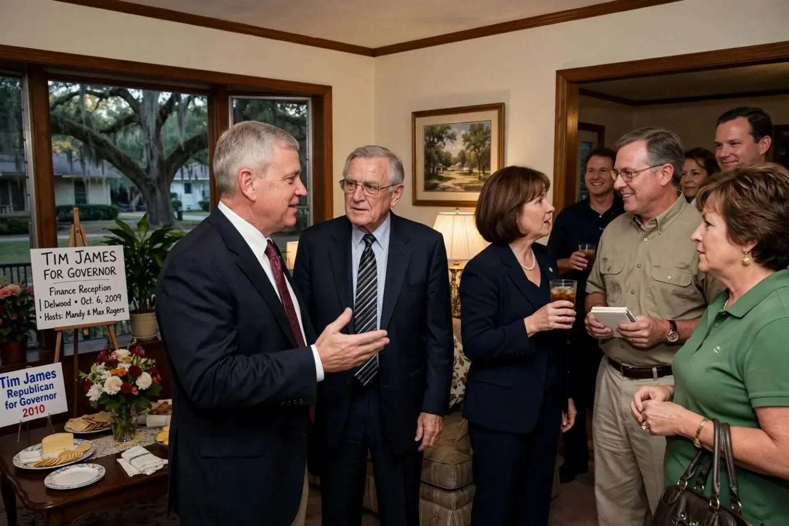 Illustration for the news story: Tim James Brings His Campaign for Governor to a Mobile Living Room