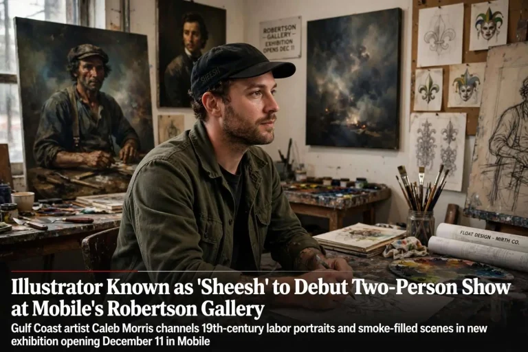Illustration for the news story: Illustrator Known as “Sheesh” to Debut Two-Person Show at Mobile’s Robertson Gallery