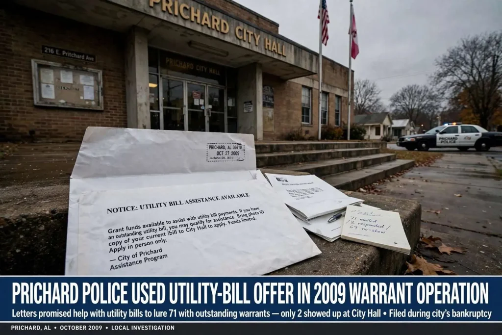 Illustration for the news story: Prichard Police Used Utility-Bill Offer in 2009 Warrant Operation