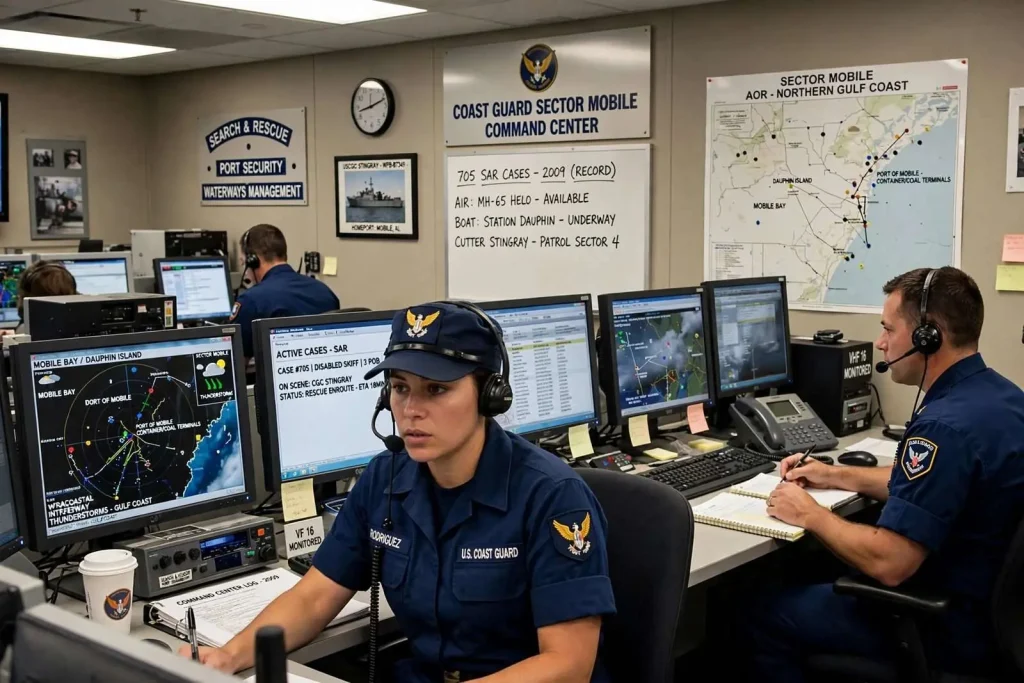 Illustration for the news story: Coast Guard Sector Mobile Command Center in 2009
