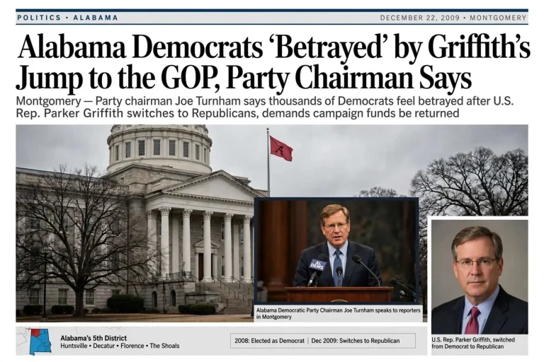 Illustration for the news story: Alabama Democrats ‘Betrayed’ by Griffith’s Jump to the GOP, Party Chairman Says