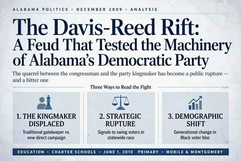 Illustration for the news story: The Davis-Reed Rift: A Feud That Tested the Machinery of Alabama’s Democratic Party