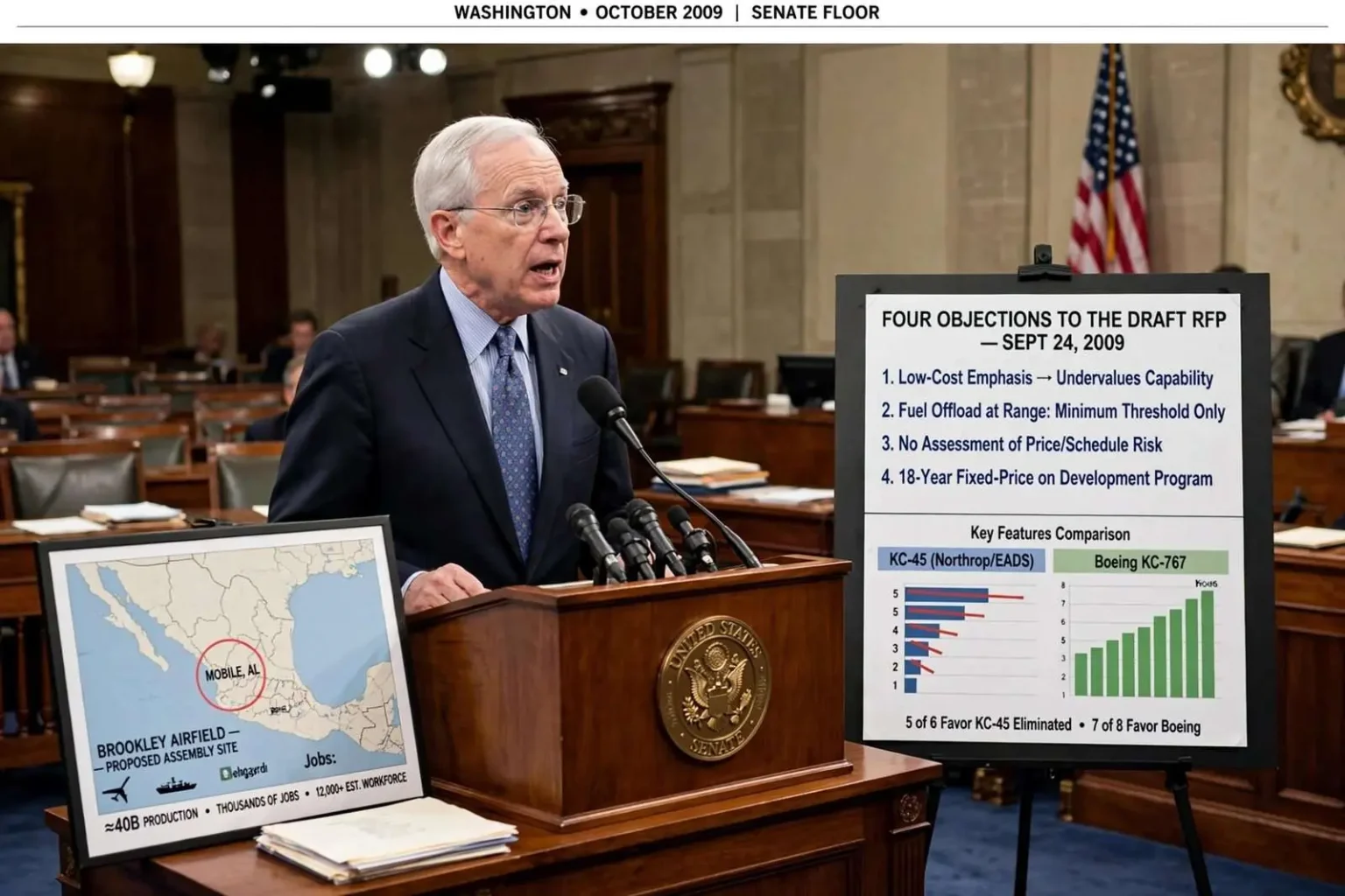 Illustration for the news story: Sessions Takes the Senate Floor to Defend Alabama Workers and the Mobile Tanker Bid