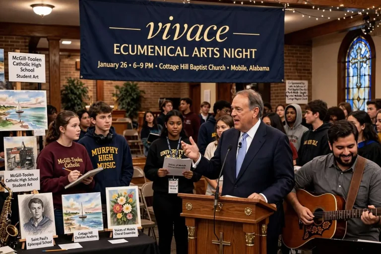 Illustration for the news story: Huckabee to Headline an Ecumenical Arts Night at Cottage Hill Baptist