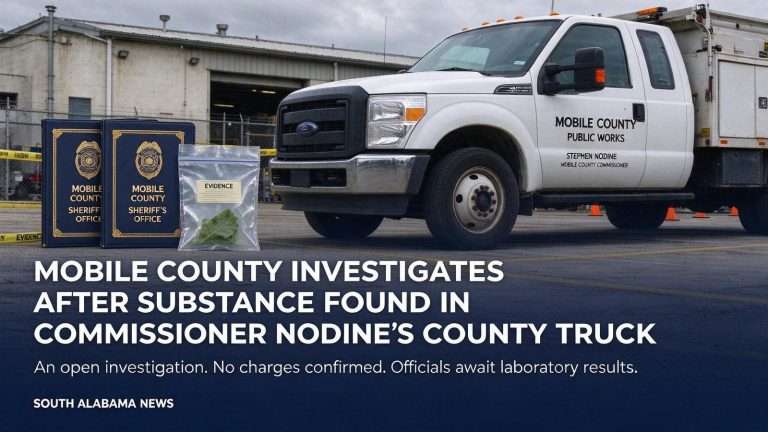 Illustration for the news story: Mobile County Investigates After Substance Found in Commissioner Nodine’s County Truck