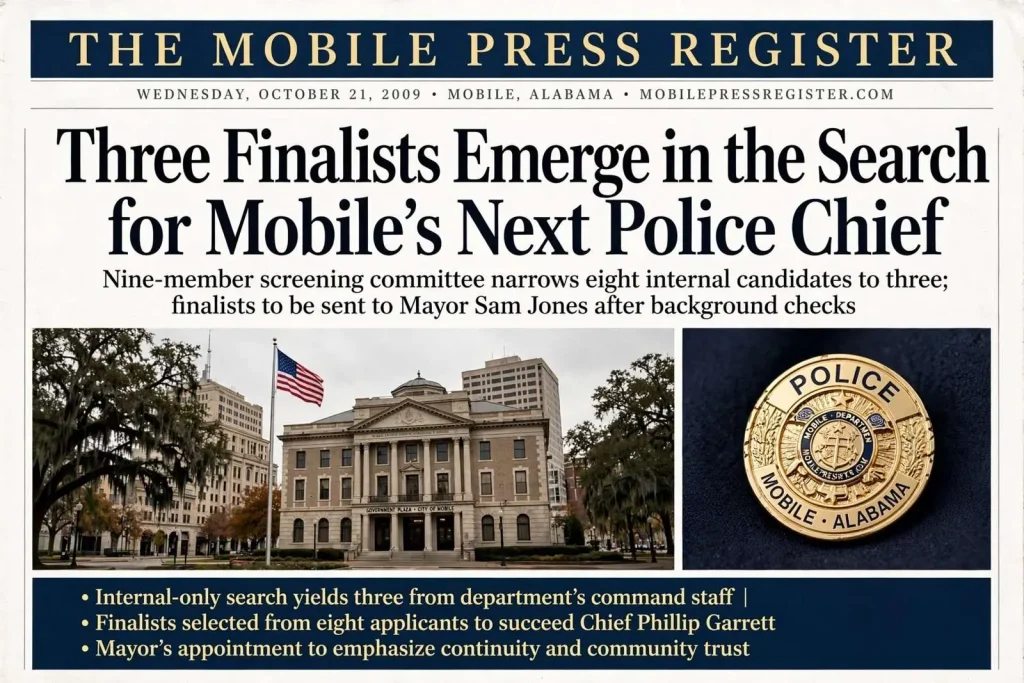 Illustration for the news story: Three Finalists Emerge in the Search for Mobile’s Next Police Chief