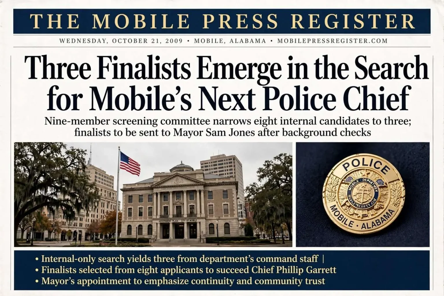 Illustration for the news story: Three Finalists Emerge in the Search for Mobile’s Next Police Chief