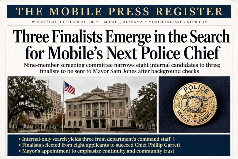 Illustration for the news story: Three Finalists Emerge in the Search for Mobile’s Next Police Chief