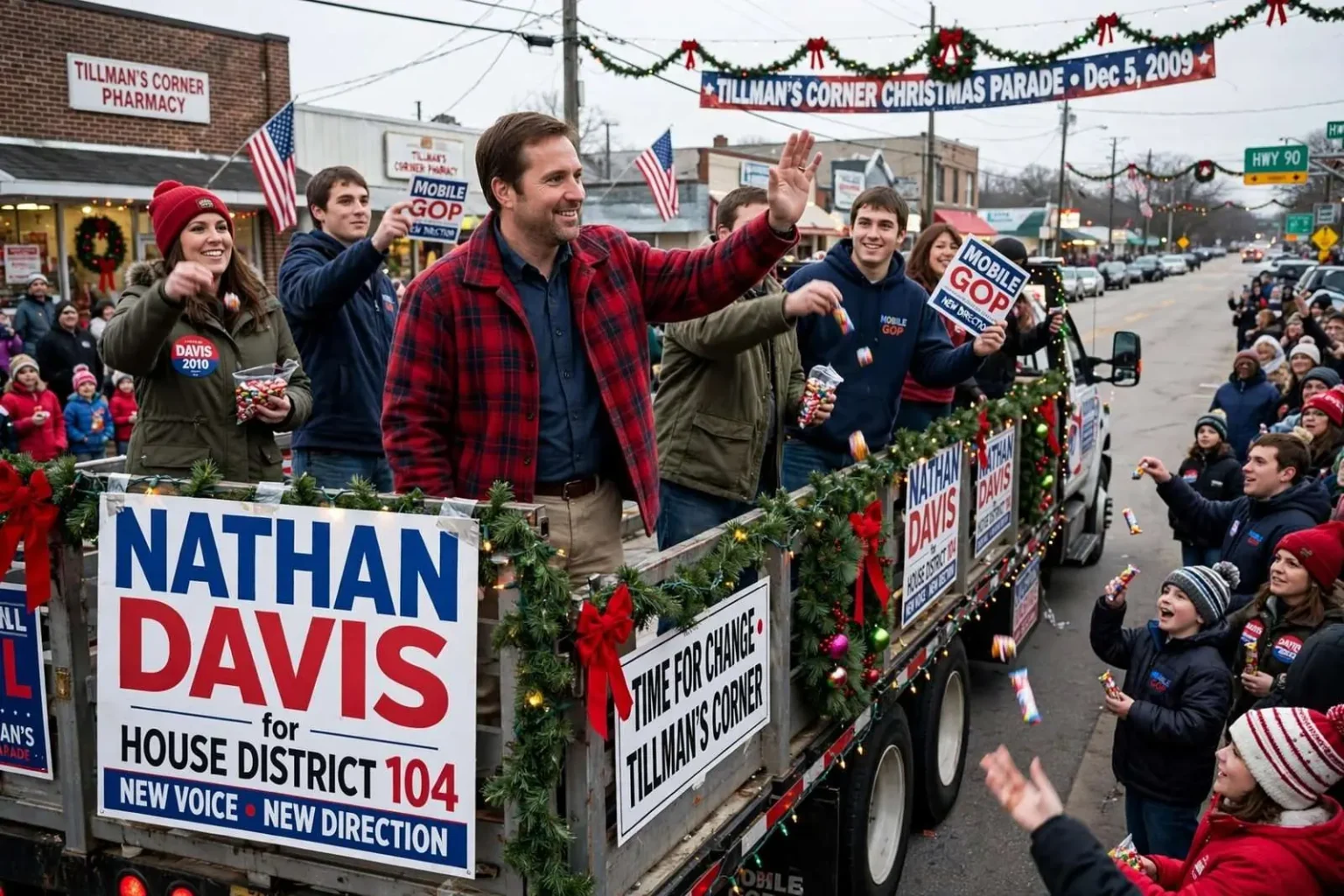 Illustration for the news story: A Newcomer on a Flatbed Truck: Nathan Davis Signals a Challenge in House District 104