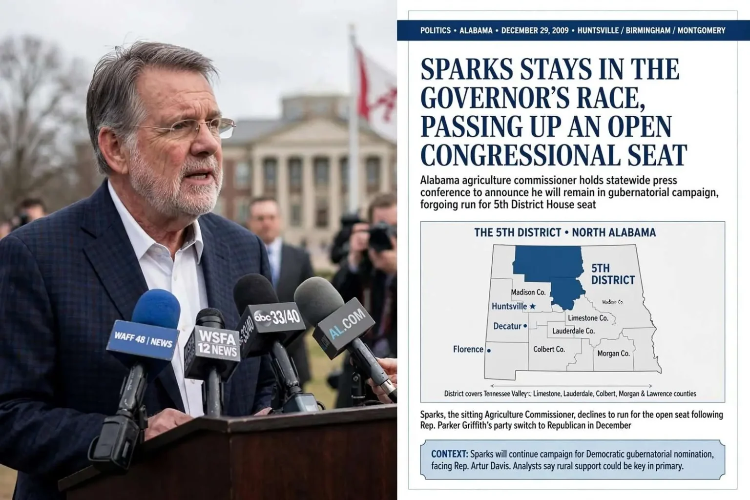 Illustration for the news story: Sparks Stays in the Governor’s Race, Passing Up an Open Congressional Seat