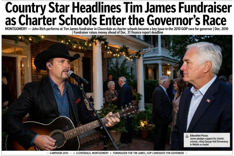 Illustration for the news story: Country Star Headlines Tim James Fundraiser as Charter Schools Enter the Governor’s Race