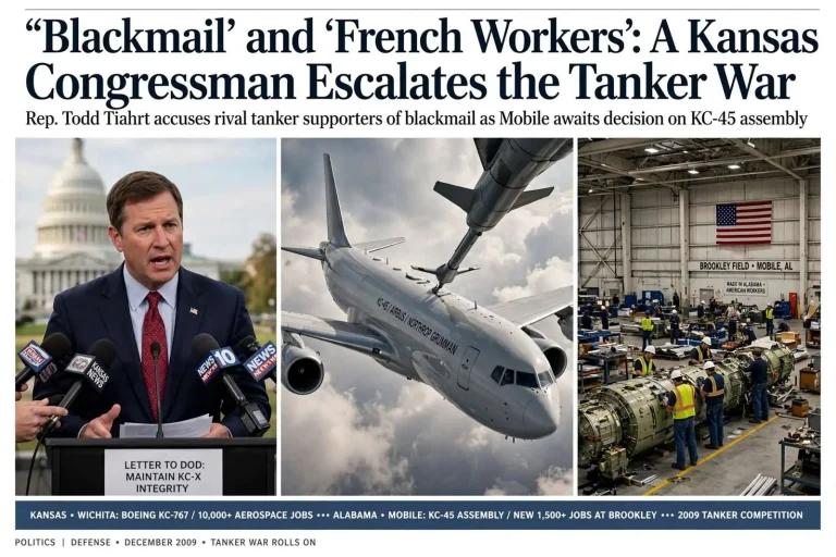 Illustration for the news story: ‘Blackmail’ and ‘French Workers’: A Kansas Congressman Escalates the Tanker War