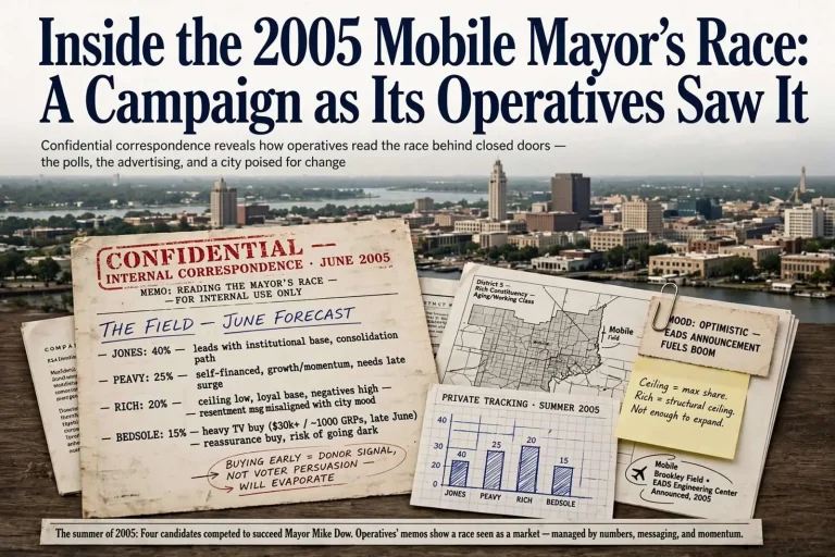 Illustration for the news story: Inside the 2005 Mobile Mayor’s Race: A Campaign as Its Operatives Saw It