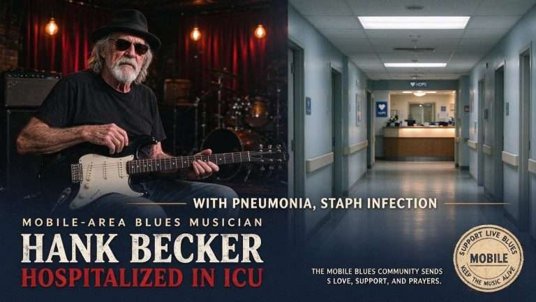 Illustration for the news story: Mobile-Area Blues Musician Hank Becker Hospitalized in ICU With Pneumonia, Staph Infection