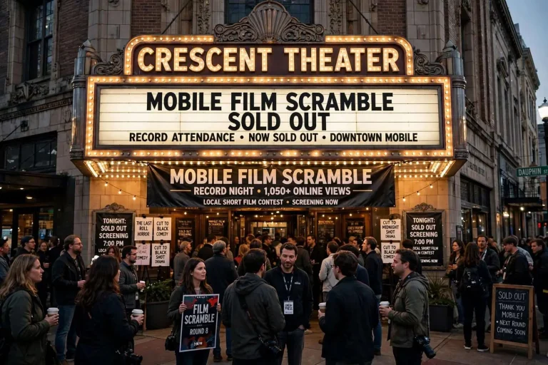 Illustration for the news story: Mobile Film Scramble Sets Attendance Record, Sells Out Crescent Theater Screening