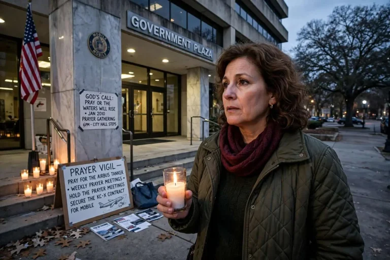 Illustration for the news story: Mobile Woman’s Call for Prayer Vigils Over Airbus Tanker Bid Draws City Hall’s Attention