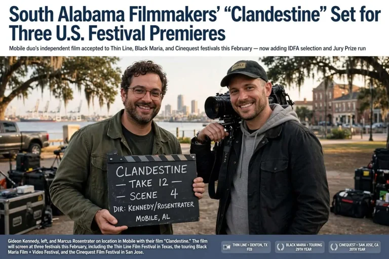 Illustration for the news story: South Alabama Filmmakers’ “Clandestine” Set for Three U.S. Festival Premieres