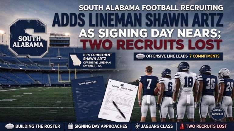 Illustration for the news story: South Alabama Football Recruiting Adds Lineman Shawn Artz as Signing Day Nears; Two Recruits Lost