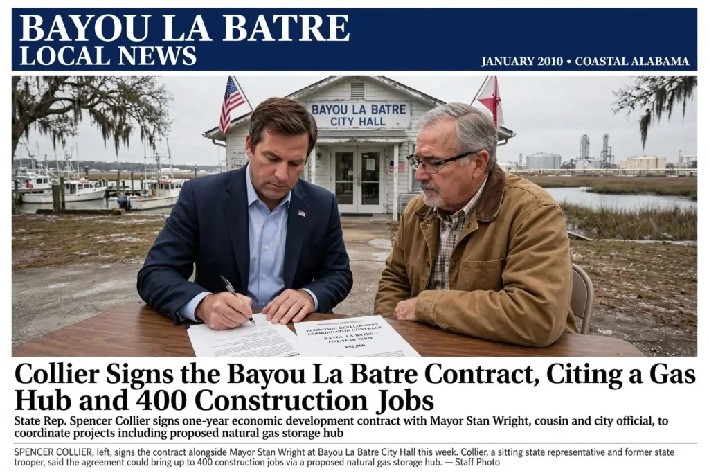 Illustration for the news story: Collier Signs the Bayou La Batre Contract, Citing a Gas Hub and 400 Construction Jobs