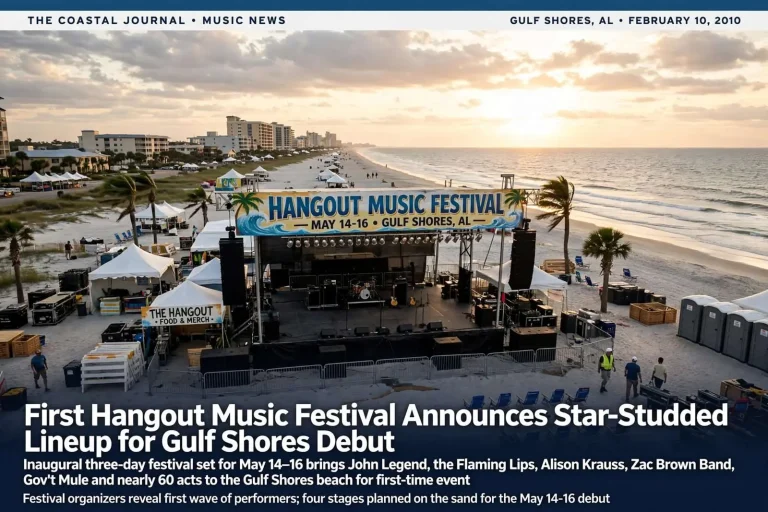 Illustration for the news story: First Hangout Music Festival Announces Star-Studded Lineup for Gulf Shores Debut