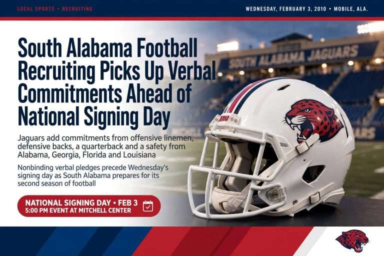 Illustration for the news story: South Alabama Football Recruiting Picks Up Verbal Commitments Ahead of National Signing Day