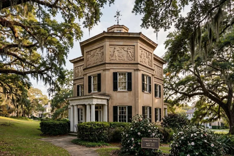 Illustration for the news story: Carolina Hall: The Spring Hill Mansion Modeled After an Ancient Greek Landmark