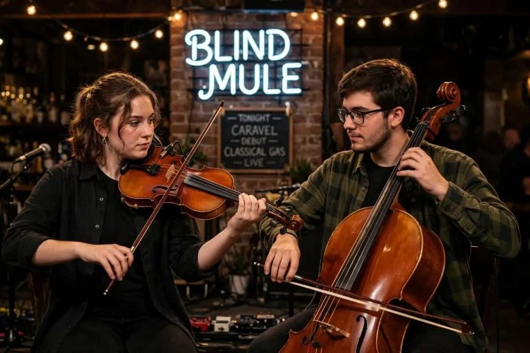 Illustration for the news story: Duncan Siblings Debut New Duo Caravel with “Classical Gas” at Mobile’s Blind Mule