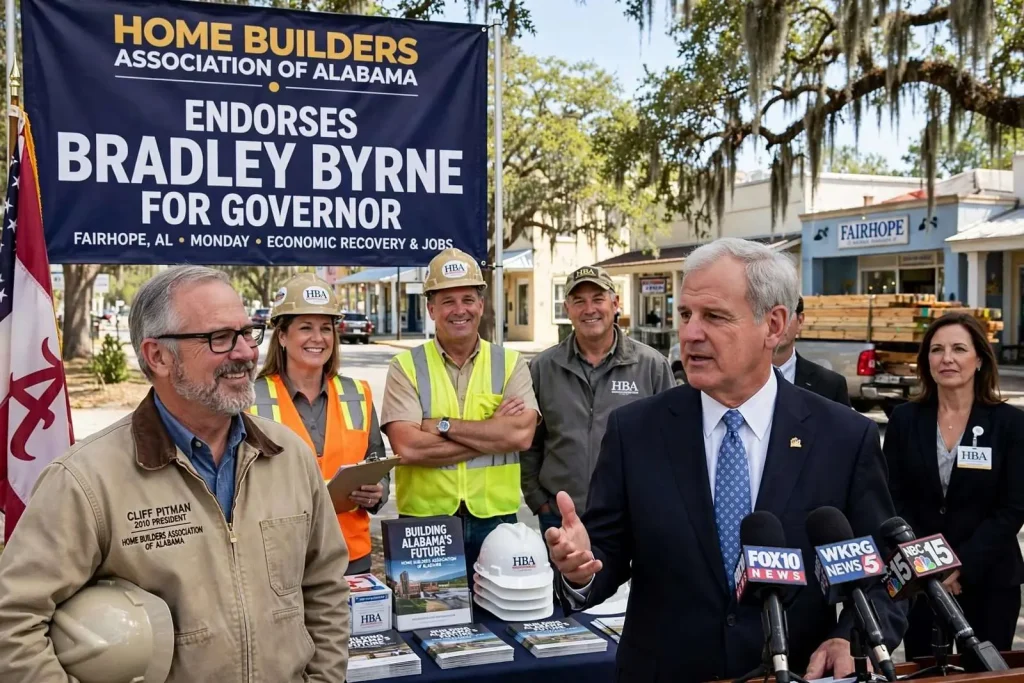 Illustration for the news story: Home Builders Back Bradley Byrne in Fairhope as Governor’s Race Money Trickles In
