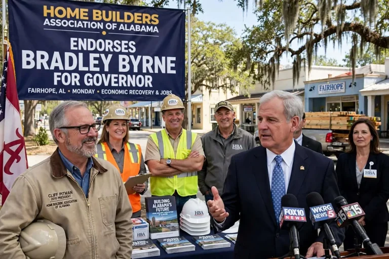 Illustration for the news story: Home Builders Back Bradley Byrne in Fairhope as Governor’s Race Money Trickles In
