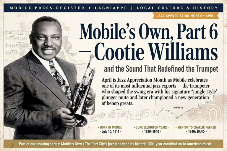 Illustration for the news story: Jazz Appreciation Month: Mobile’s Own, Part 6 — Cootie Williams and the Sound That Redefined the Trumpet
