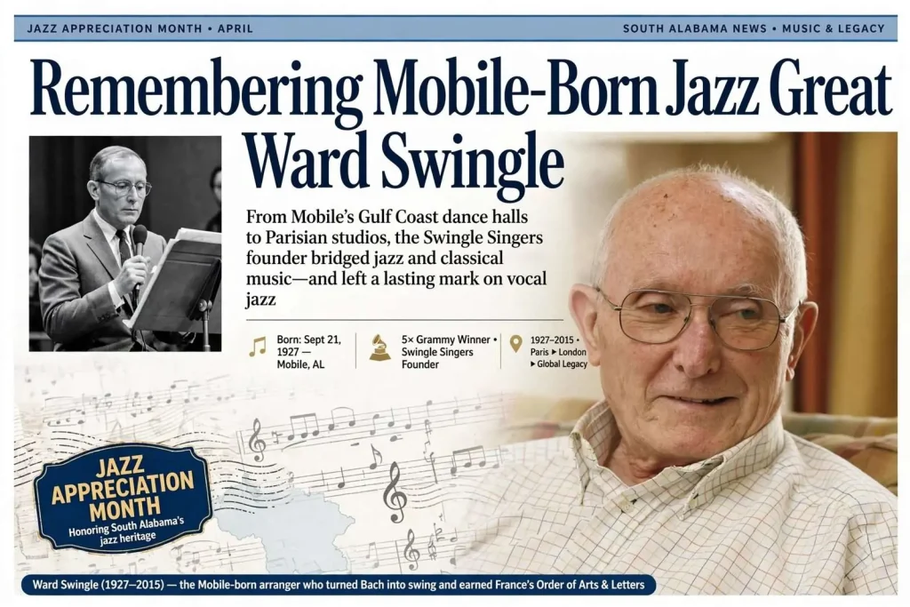 Illustration for the news story: Jazz Appreciation Month: Remembering Mobile-Born Jazz Great Ward Swingle