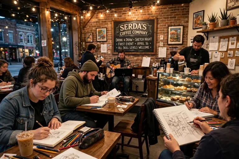 Illustration for the news story: Mobile Artists Launch First ‘Drink and Draw’ Sketch Night at Serda’s Coffee