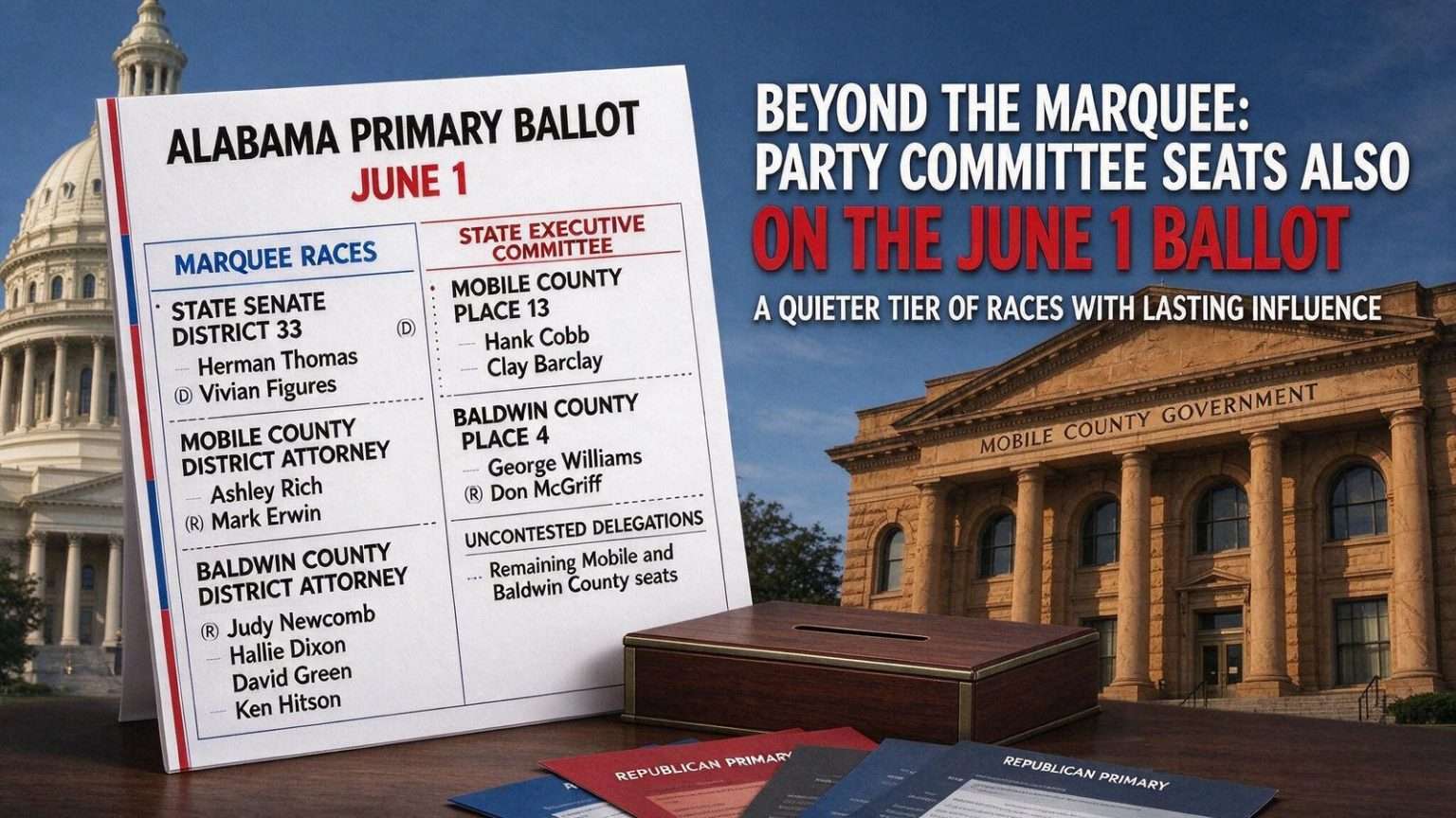 Illustration for the news story: Beyond the Marquee: Party Committee Seats Also on the June 1 Ballot
