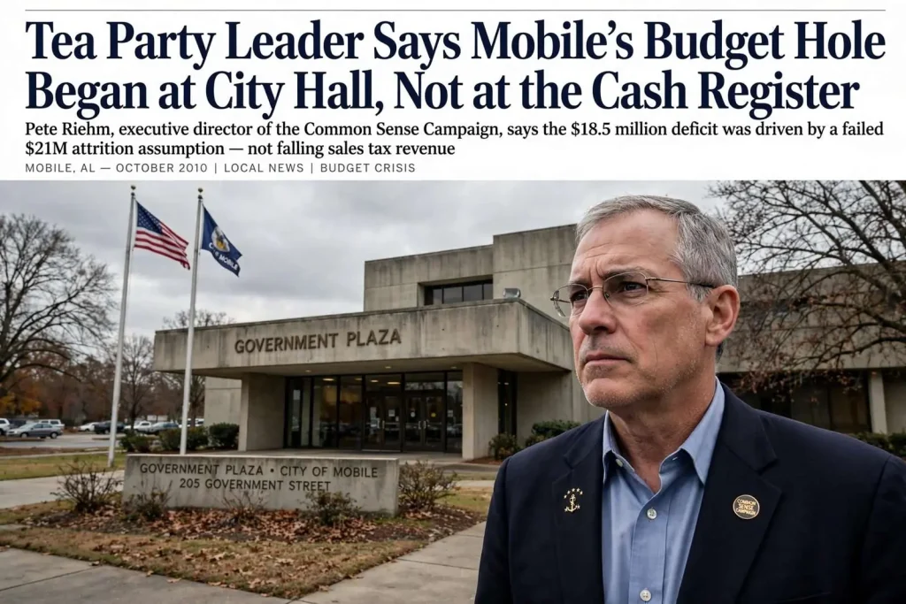 Illustration for the news story: Tea Party Leader Says Mobile’s Budget Hole Began at City Hall, Not at the Cash Register