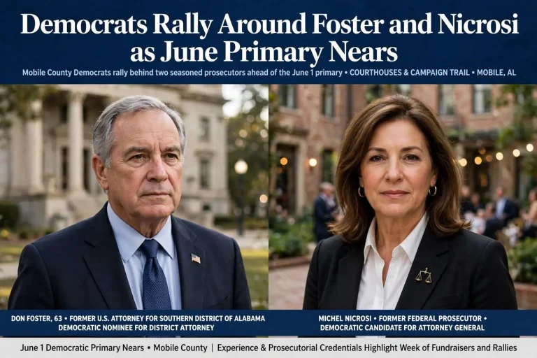 Illustration for the news story: Democrats Rally Around Foster and Nicrosi as June Primary Nears