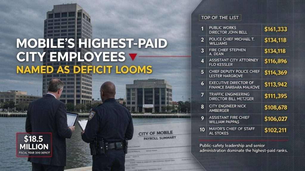 Illustration for the news story: Mobile’s Highest-Paid City Employees Named as Deficit Looms