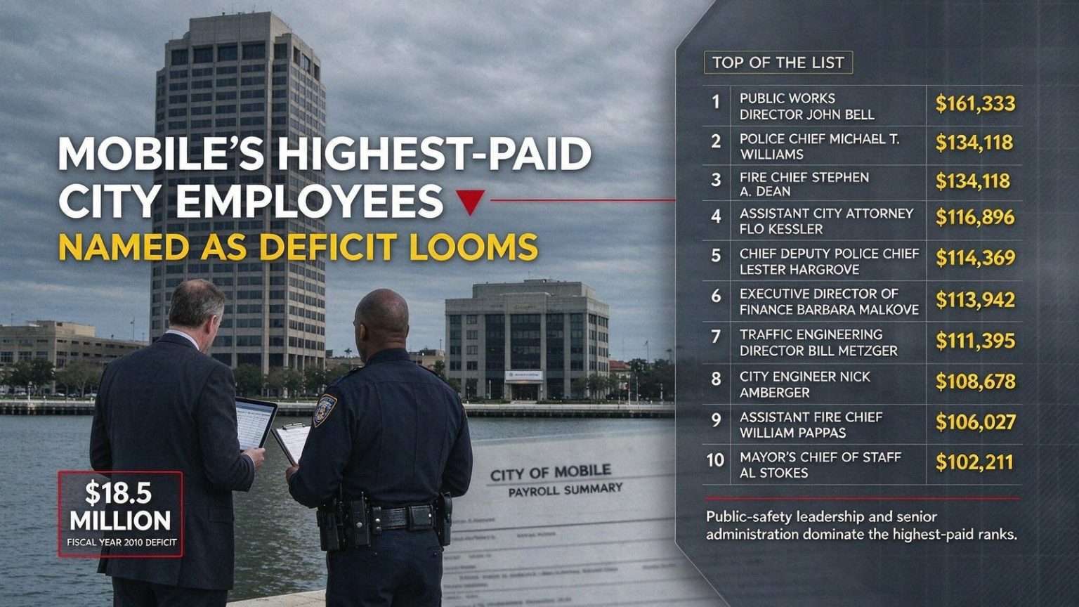 Illustration for the news story: Mobile’s Highest-Paid City Employees Named as Deficit Looms