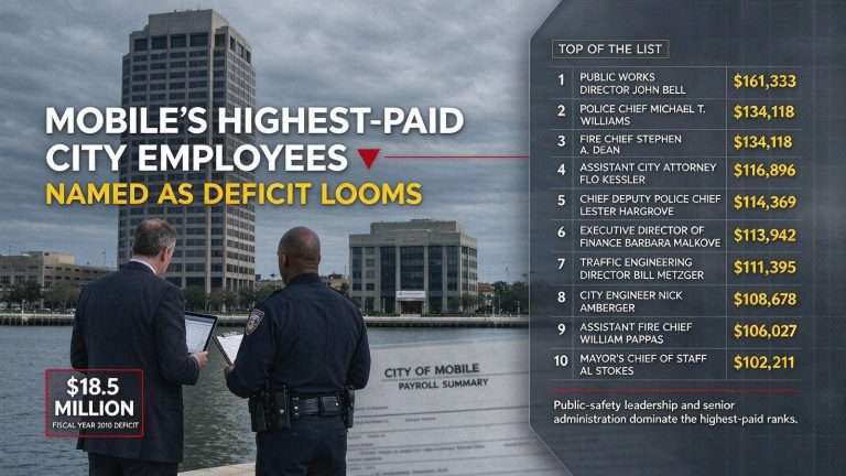 Illustration for the news story: Mobile’s Highest-Paid City Employees Named as Deficit Looms