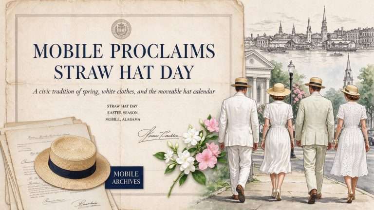 Illustration for the news story: When Could You Wear White? Mobile’s Forgotten Straw Hat Day and the Rules of a Southern Spring