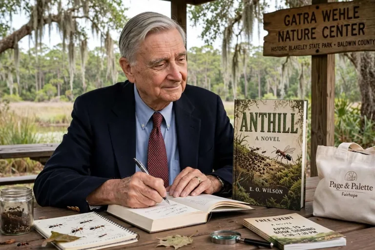 Illustration for the news story: Naturalist E. O. Wilson Returns to South Alabama for Two Book Events on “Anthill”
