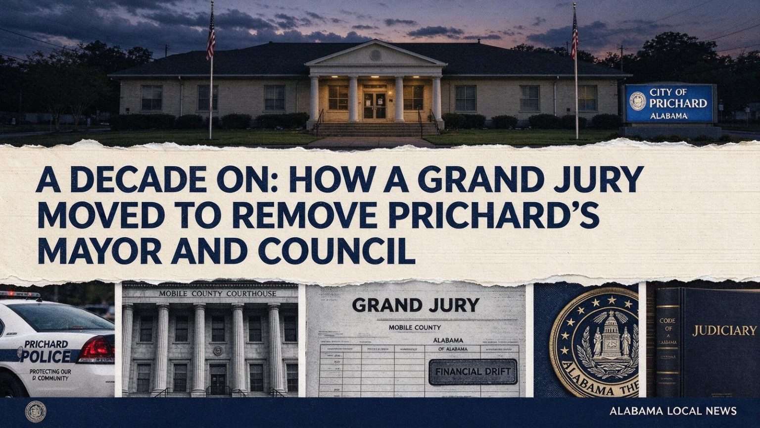 Illustration for the news story: A Decade On: How a Grand Jury Moved to Remove Prichard’s Mayor and Council